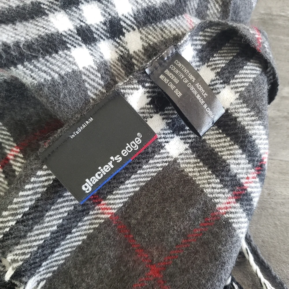 Dark Grey Plaid Glacier's Edge Fringed Scarf